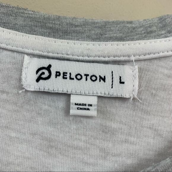Peloton Scoop Neck Multi-Color Logo Print  White/Gray Long Sleeve Top - Picture 2 of 5